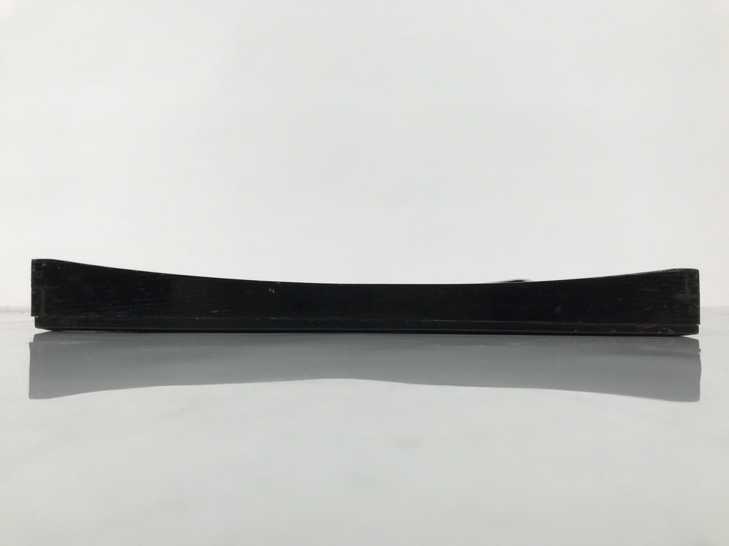 Japanese Lacquered Wood Serving Tray Obon Vtg Square Curved Red Edge Black L578