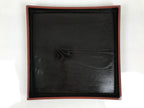 Japanese Lacquered Wood Serving Tray Obon Vtg Square Curved Red Edge Black L579