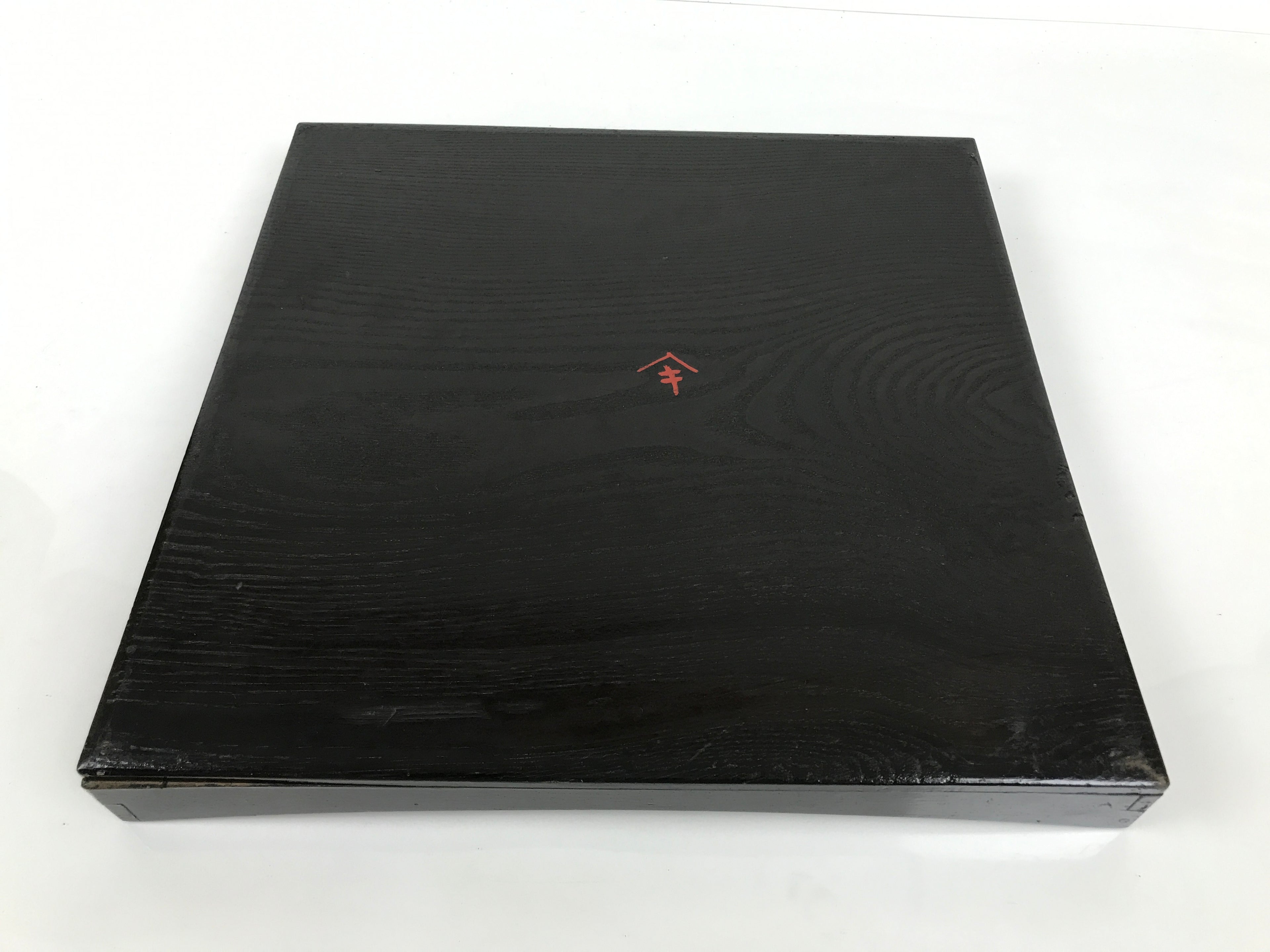 Japanese Lacquered Wood Serving Tray Obon Vtg Square Curved Red Edge Black L579