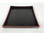 Japanese Lacquered Wood Serving Tray Obon Vtg Square Curved Red Edge Black L580