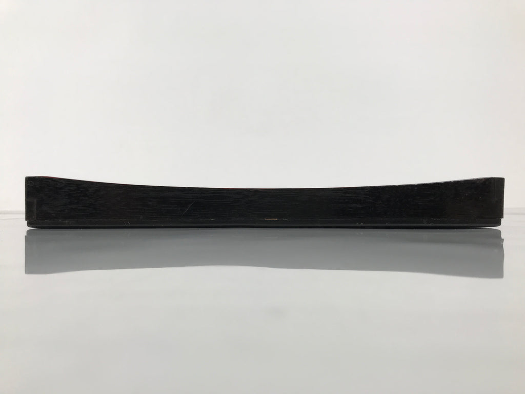 Japanese Lacquered Wood Serving Tray Obon Vtg Square Curved Red Edge Black L580