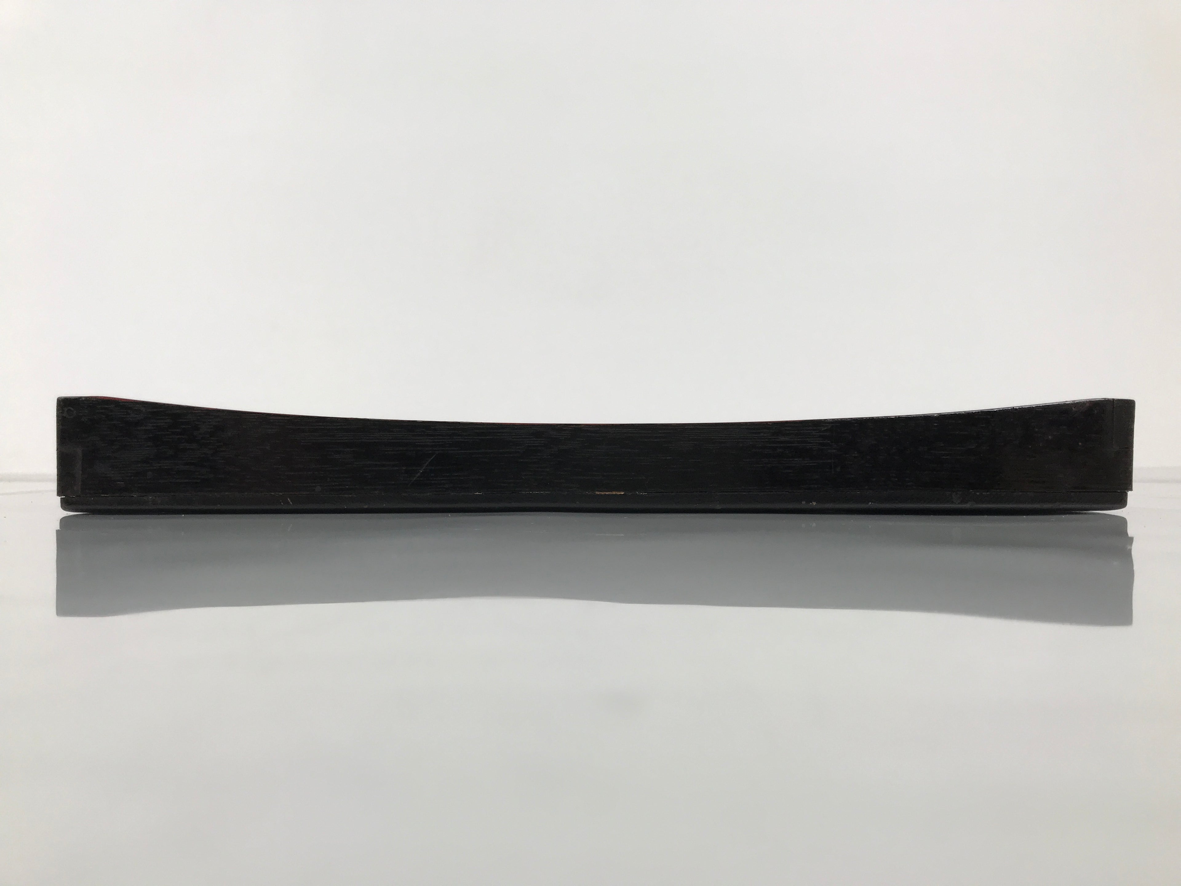 Japanese Lacquered Wood Serving Tray Obon Vtg Square Curved Red Edge Black L580