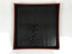 Japanese Lacquered Wood Serving Tray Obon Vtg Square Curved Red Edge Black L581