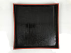 Japanese Lacquered Wood Serving Tray Obon Vtg Square Curved Red Edge Black L582