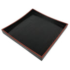Japanese Lacquered Wood Serving Tray Obon Vtg Square Curved Red Edge Black L582