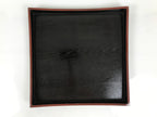 Japanese Lacquered Wood Serving Tray Obon Vtg Square Curved Red Edge Black L583