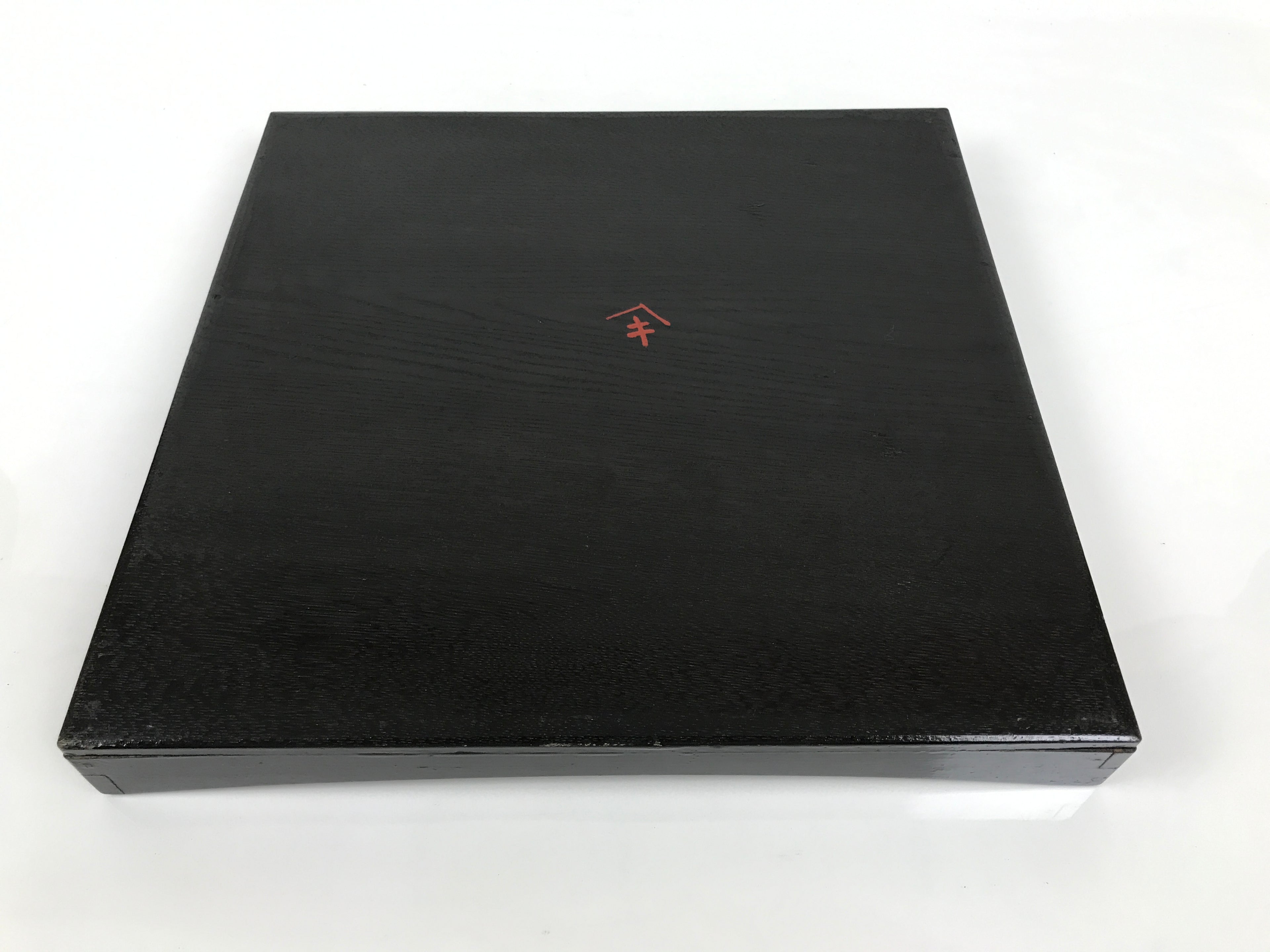 Japanese Lacquered Wood Serving Tray Obon Vtg Square Curved Red Edge Black L583