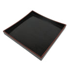 Japanese Lacquered Wood Serving Tray Obon Vtg Square Curved Red Edge Black L583