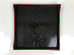 Japanese Lacquered Wood Serving Tray Obon Vtg Square Curved Red Edge Black L612