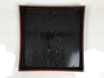 Japanese Lacquered Wood Serving Tray Obon Vtg Square Curved Red Edge Black L612