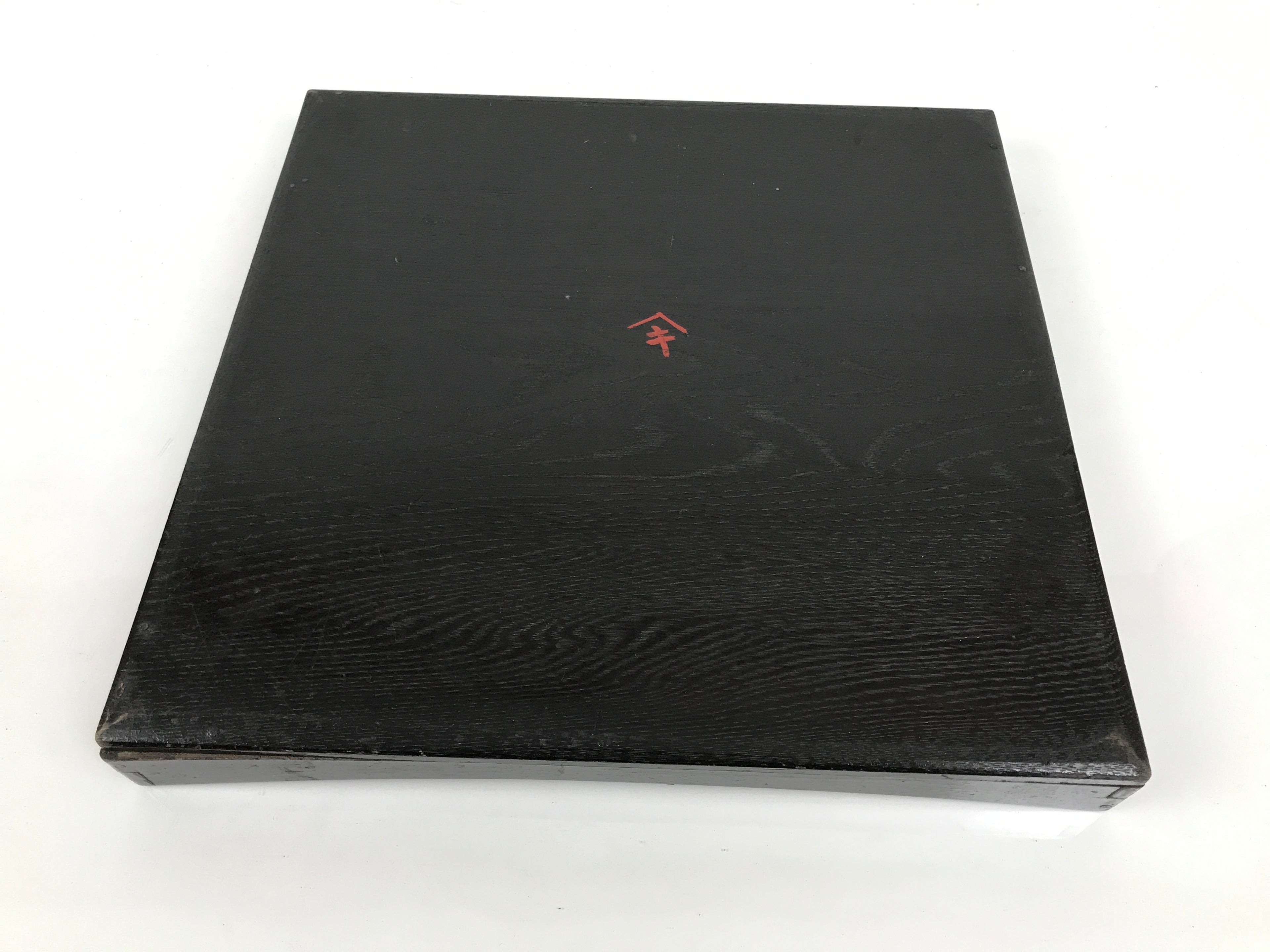 Japanese Lacquered Wood Serving Tray Obon Vtg Square Curved Red Edge Black L612