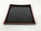 Japanese Lacquered Wood Serving Tray Obon Vtg Square Curved Red Edge Black L613