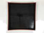Japanese Lacquered Wood Serving Tray Obon Vtg Square Curved Red Edge Black L613