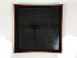 Japanese Lacquered Wood Serving Tray Obon Vtg Square Curved Red Edge Black L613