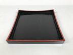 Japanese Lacquered Wood Serving Tray Obon Vtg Square Curved Red Edge Black L614