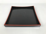 Japanese Lacquered Wood Serving Tray Obon Vtg Square Curved Red Edge Black L614