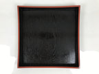 Japanese Lacquered Wood Serving Tray Obon Vtg Square Curved Red Edge Black L614