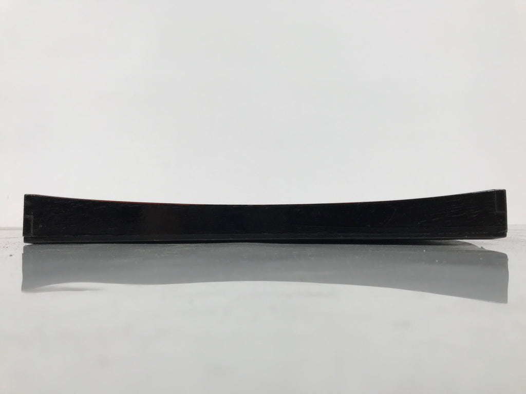 Japanese Lacquered Wood Serving Tray Obon Vtg Square Curved Red Edge Black L614