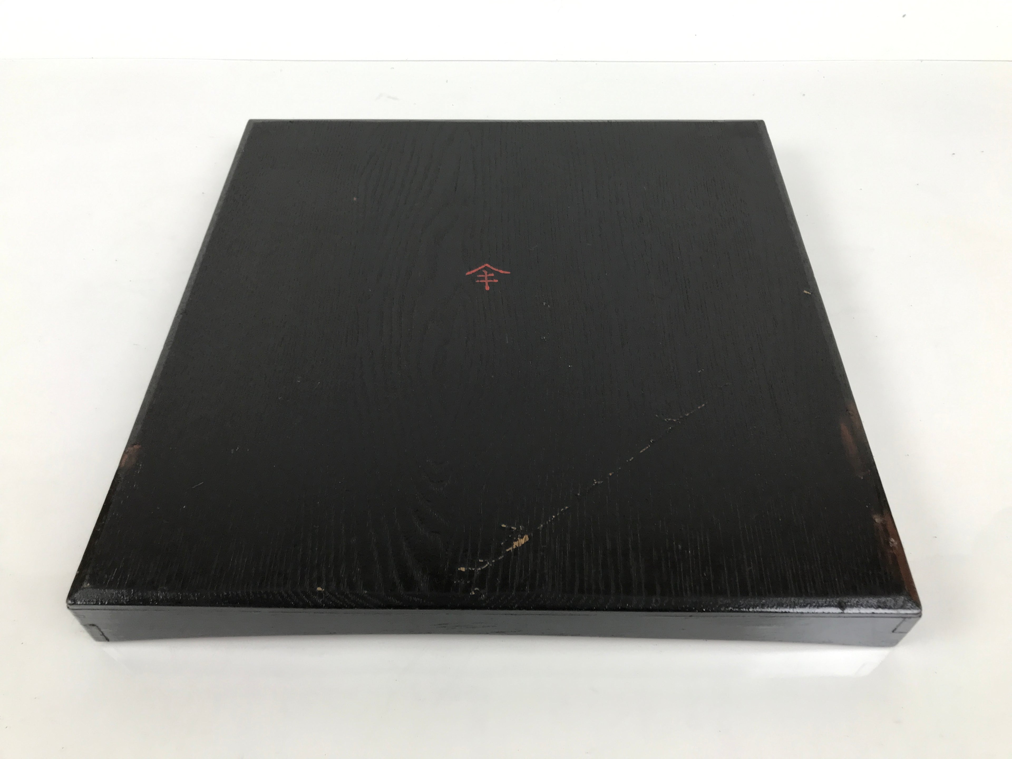 Japanese Lacquered Wood Serving Tray Obon Vtg Square Curved Red Edge Black L614