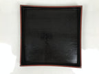 Japanese Lacquered Wood Serving Tray Obon Vtg Square Curved Red Edge Black L615