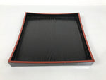 Japanese Lacquered Wood Serving Tray Obon Vtg Square Curved Red Edge Black L616
