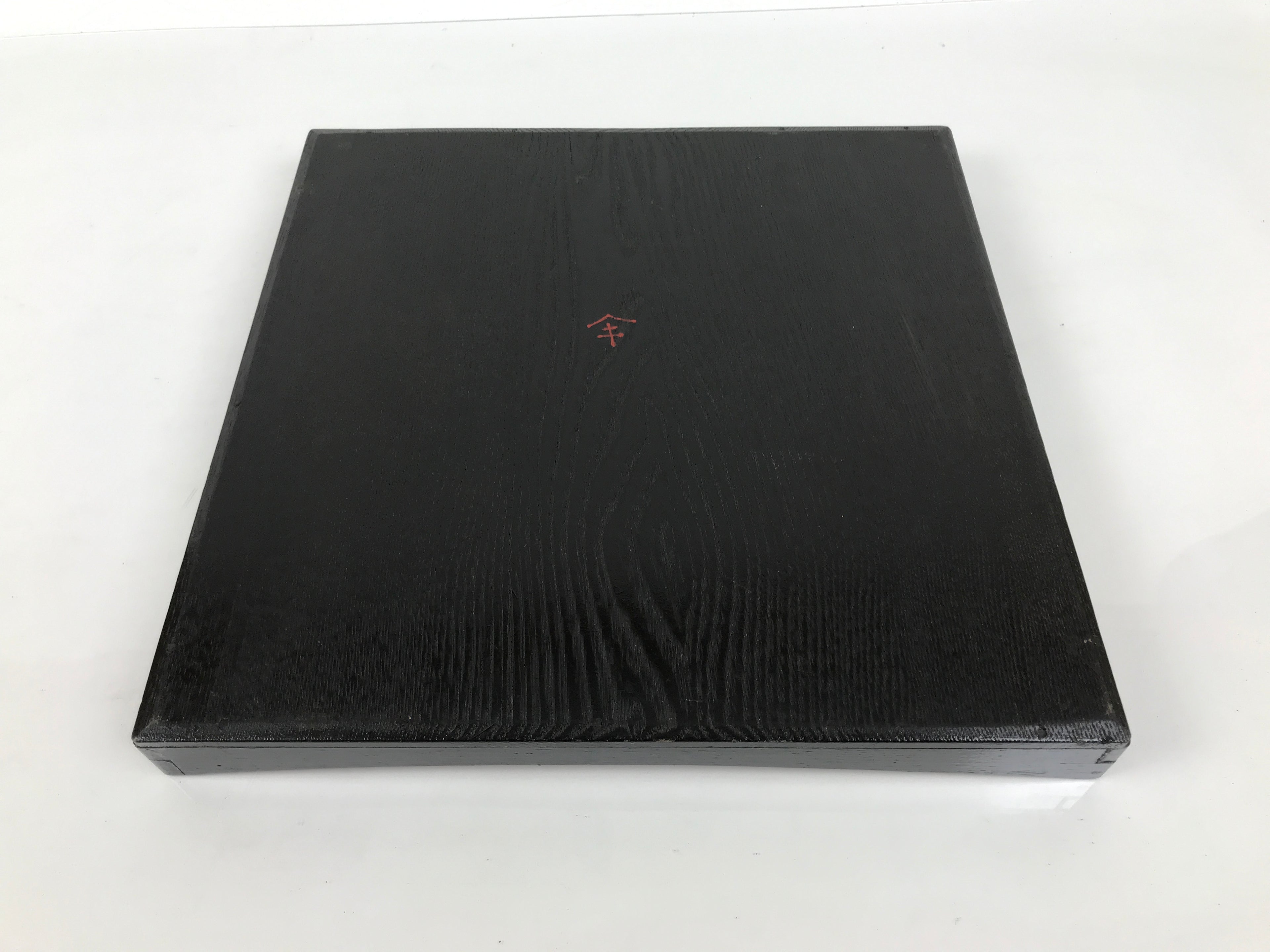 Japanese Lacquered Wood Serving Tray Obon Vtg Square Curved Red Edge Black L616