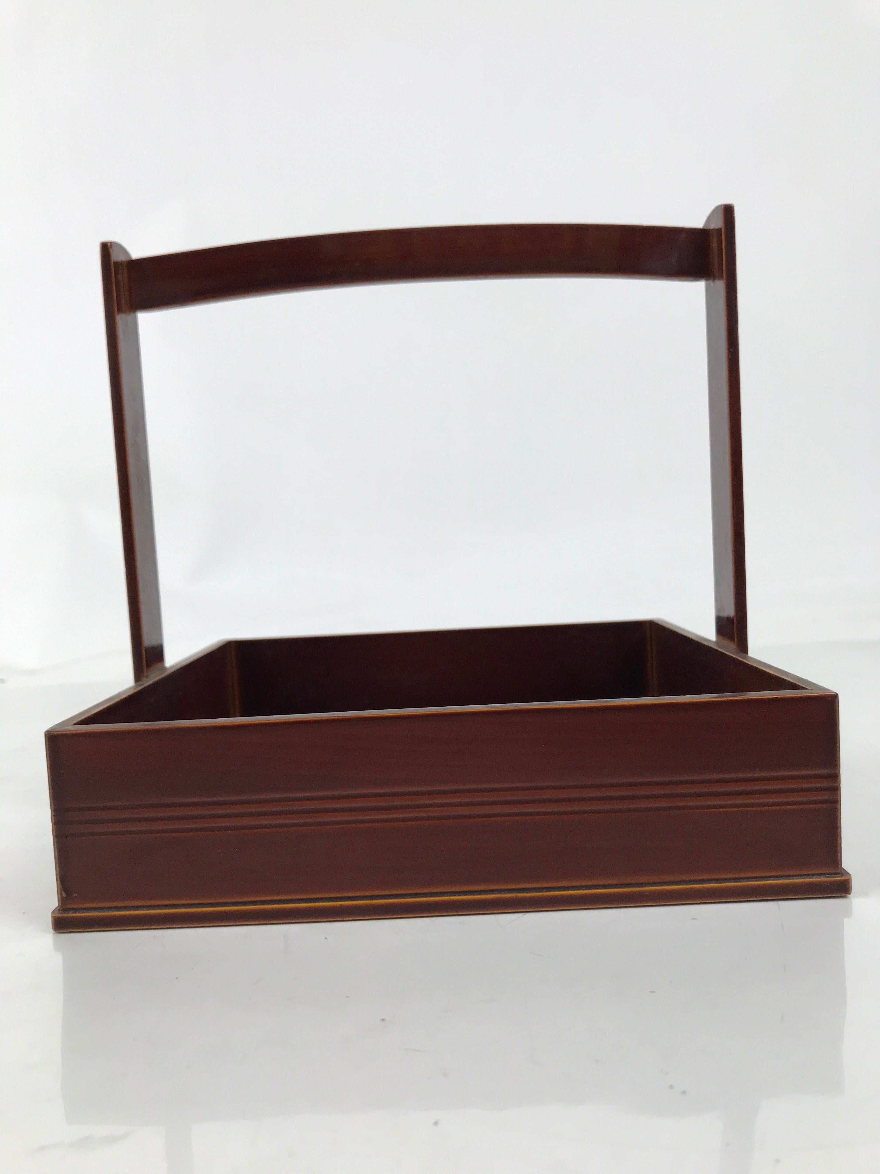 Japanese Lacquered Wood Serving Tray Vtg Hida Shunkei-Nuri Handle Brown L487