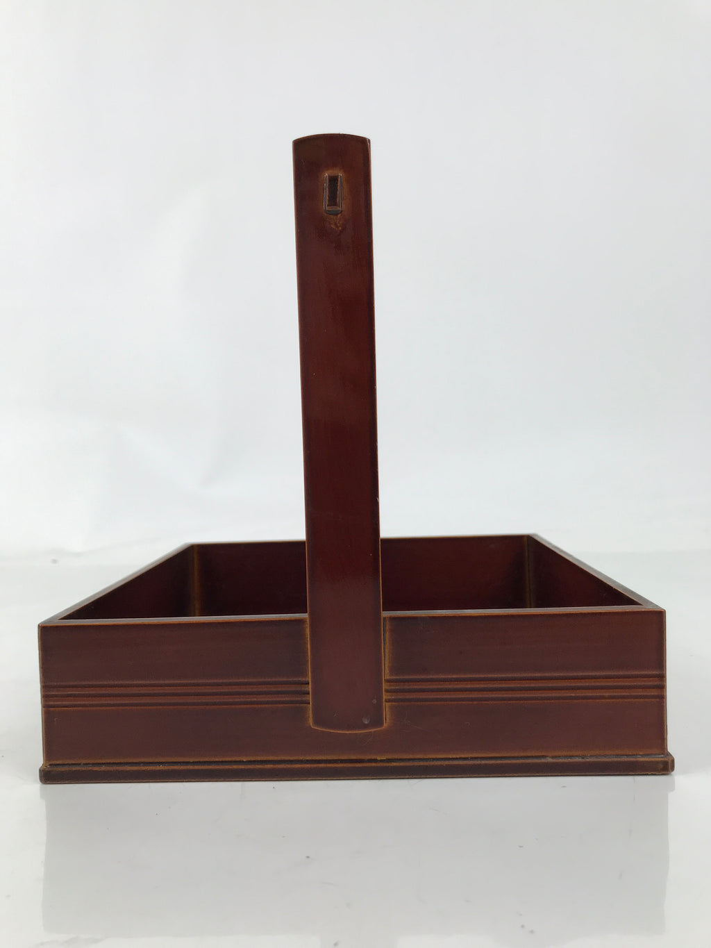 Japanese Lacquered Wood Serving Tray Vtg Hida Shunkei-Nuri Handle Brown L487