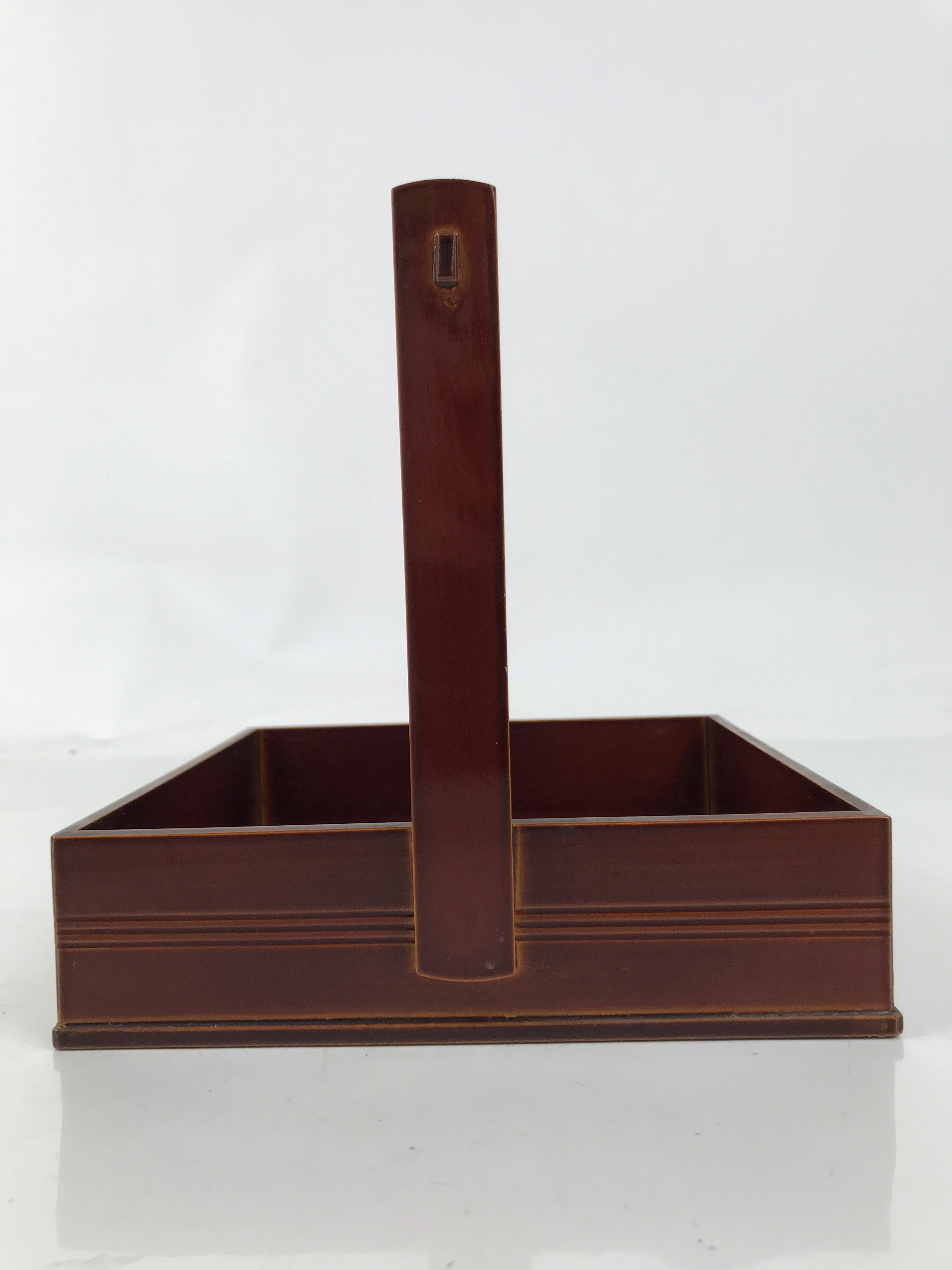 Japanese Lacquered Wood Serving Tray Vtg Hida Shunkei-Nuri Handle Brown L487