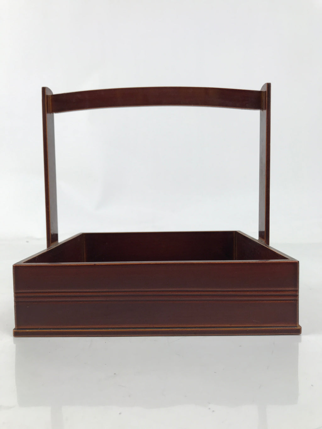 Japanese Lacquered Wood Serving Tray Vtg Hida Shunkei-Nuri Handle Brown L487