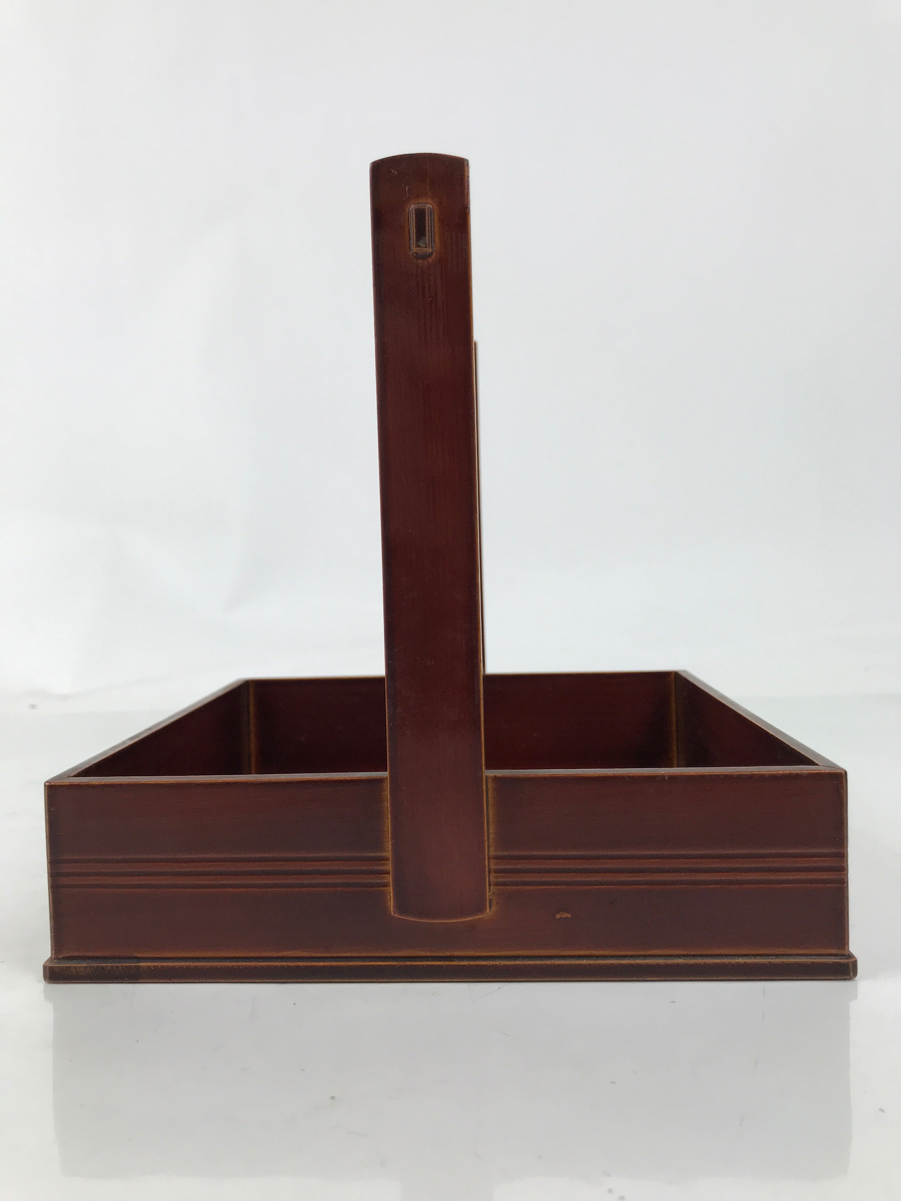 Japanese Lacquered Wood Serving Tray Vtg Hida Shunkei-Nuri Handle Brown L487