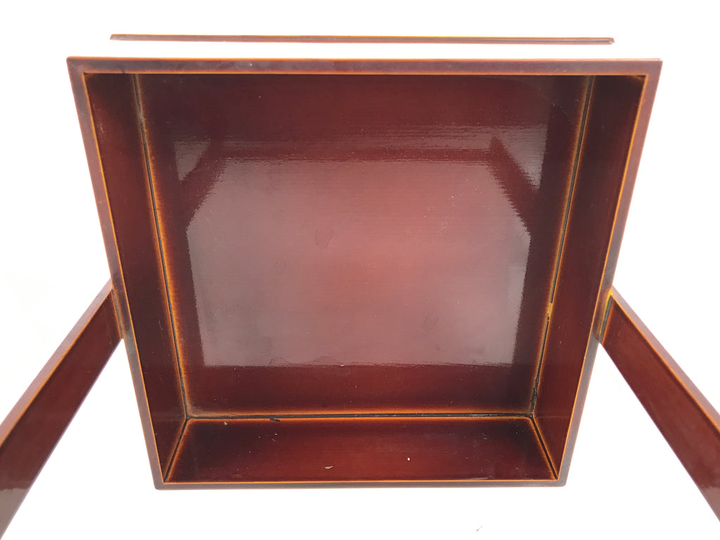 Japanese Lacquered Wood Serving Tray Vtg Hida Shunkei-Nuri Handle Brown L487