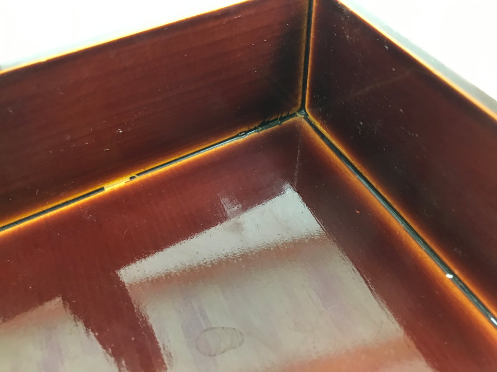 Japanese Lacquered Wood Serving Tray Vtg Hida Shunkei-Nuri Handle Brown L487