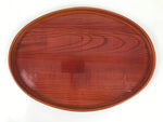 Japanese Lacquered Wood Serving Tray Vtg Hida Shunkei-Nuri Oval Brown Grain L478