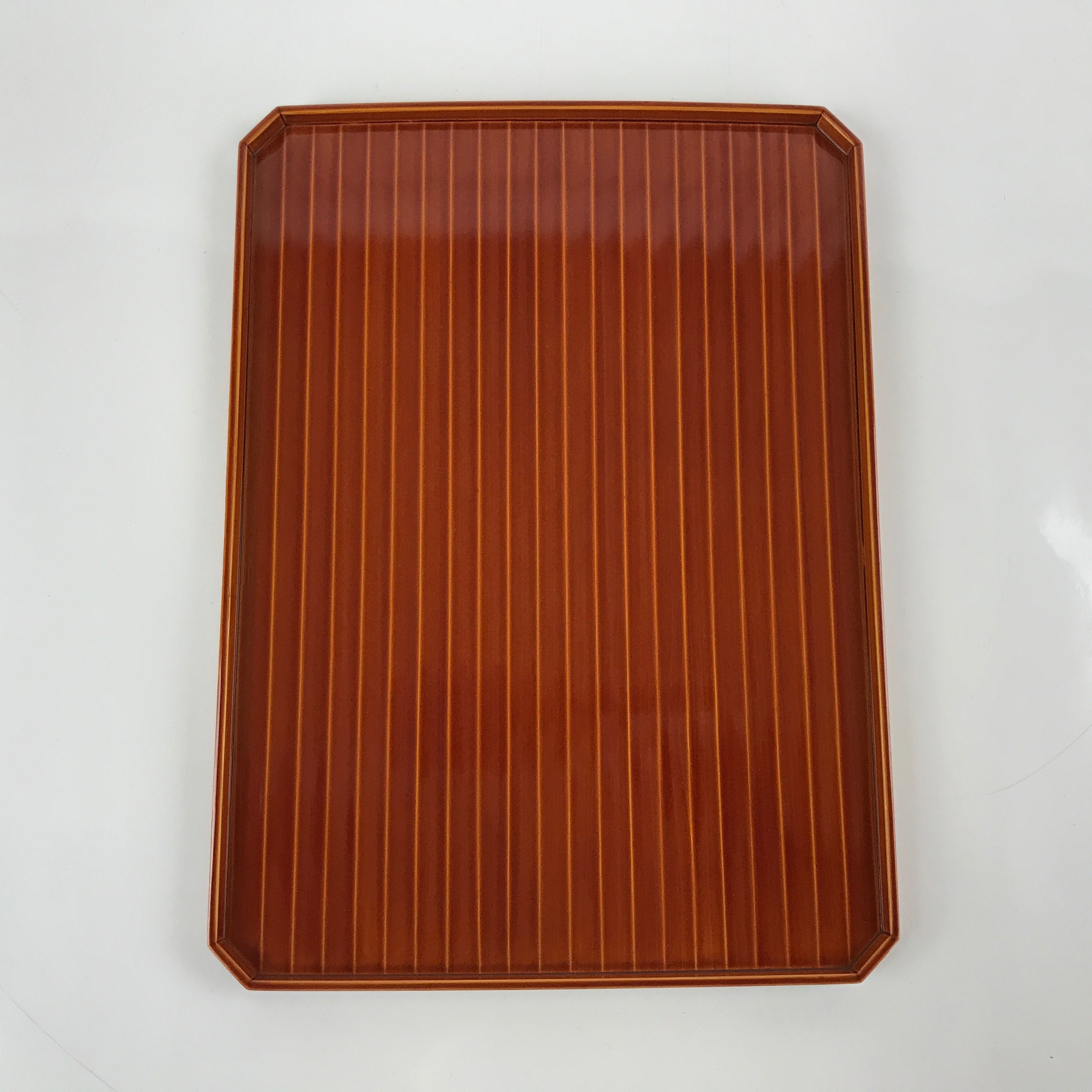 Japanese Lacquered Wood Serving Tray Vtg Hida Shunkei Obon Rectangle Brown L171