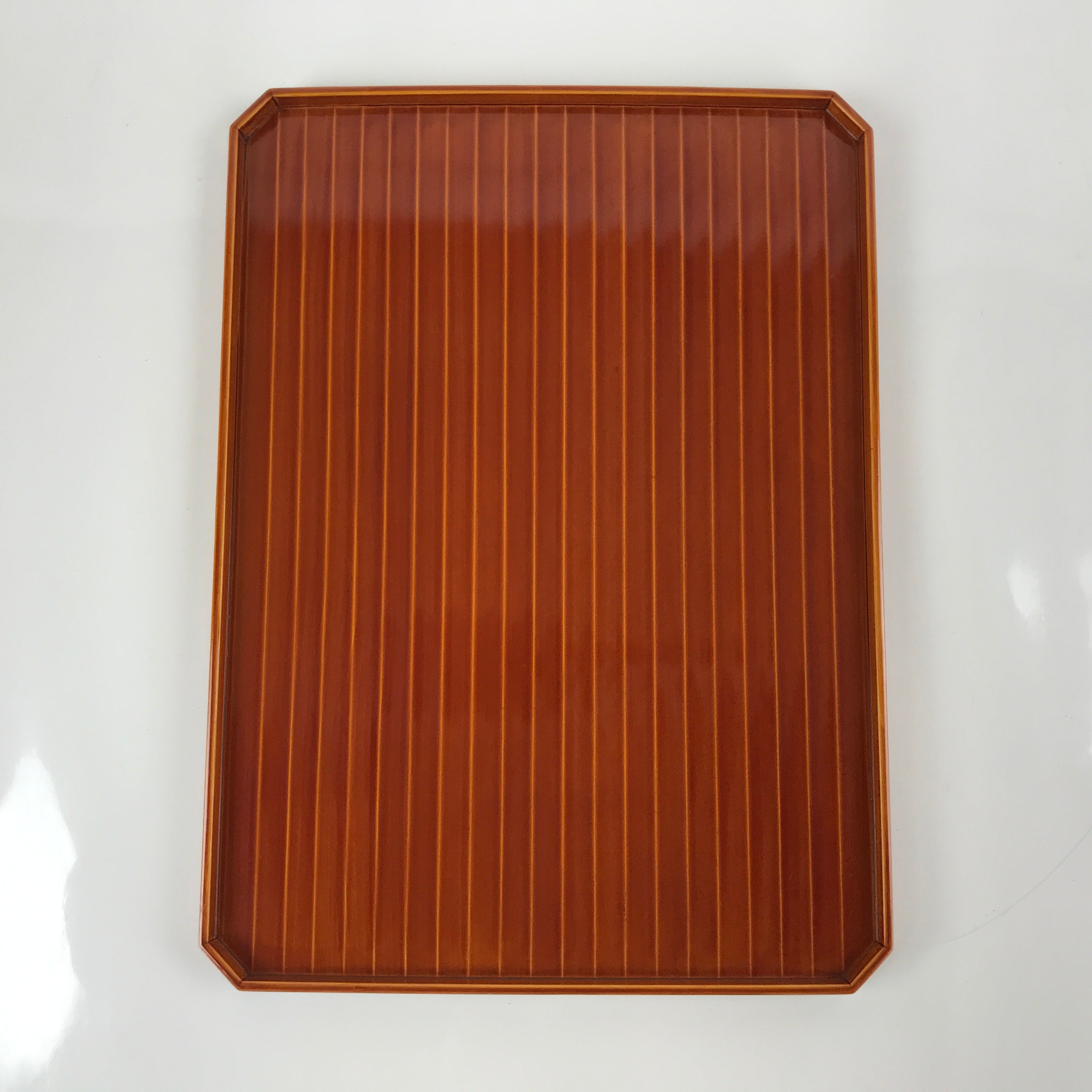 Japanese Lacquered Wood Serving Tray Vtg Hida Shunkei Obon Rectangle Brown L174