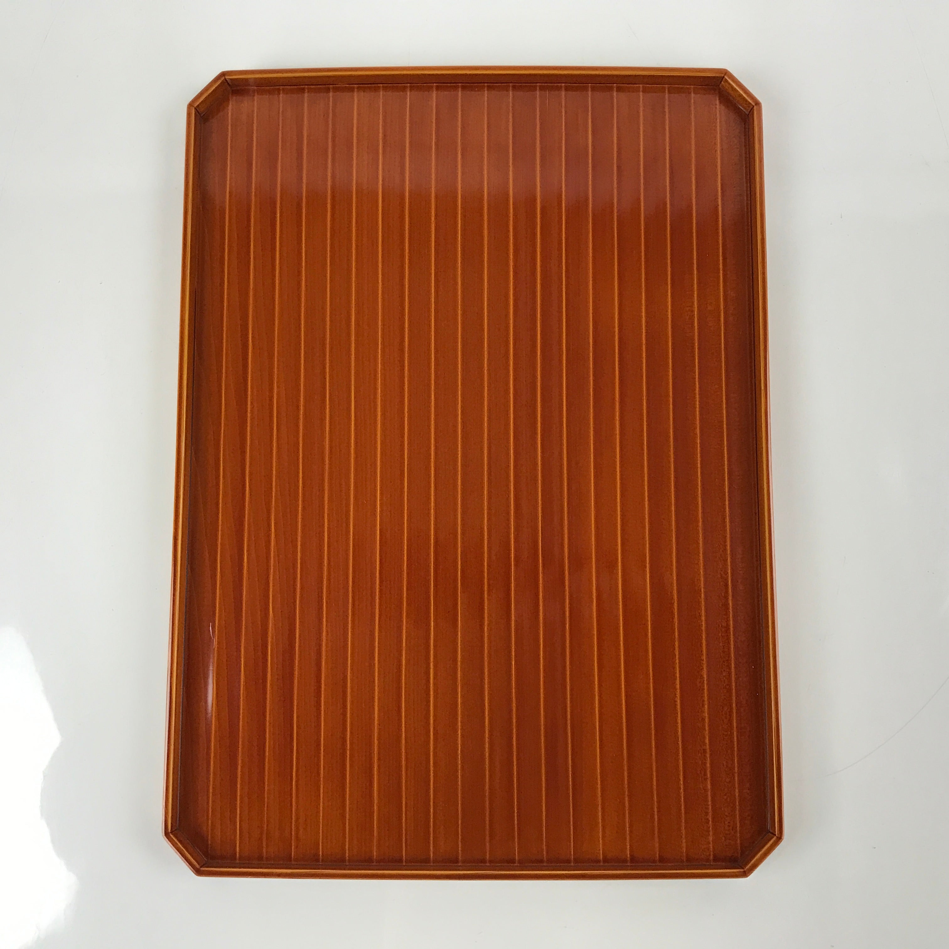 Japanese Lacquered Wood Serving Tray Vtg Hida Shunkei Obon Rectangle Brown L175