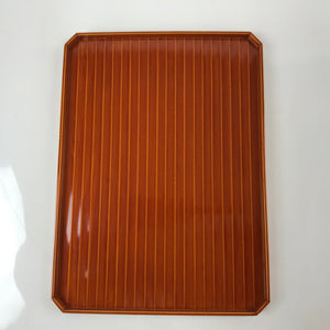 Japanese Lacquered Wood Serving Tray Vtg Hida Shunkei Obon Rectangle Brown L176