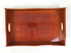 Japanese Lacquered Wood Serving Tray Vtg Hida Shunkei Rectangle Brown Wavy L488