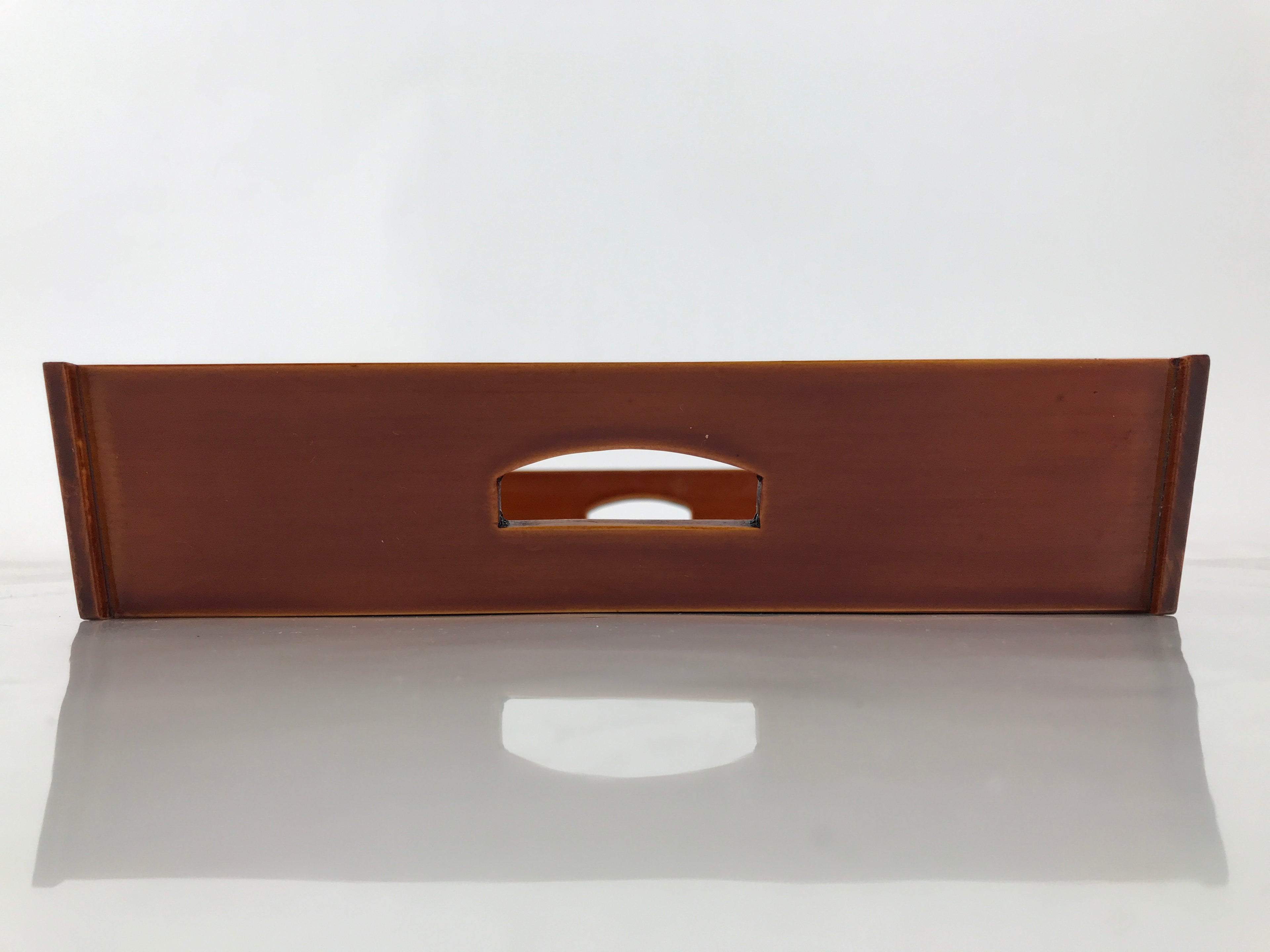 Japanese Lacquered Wood Serving Tray Vtg Hida Shunkei Rectangle Brown Wavy L488