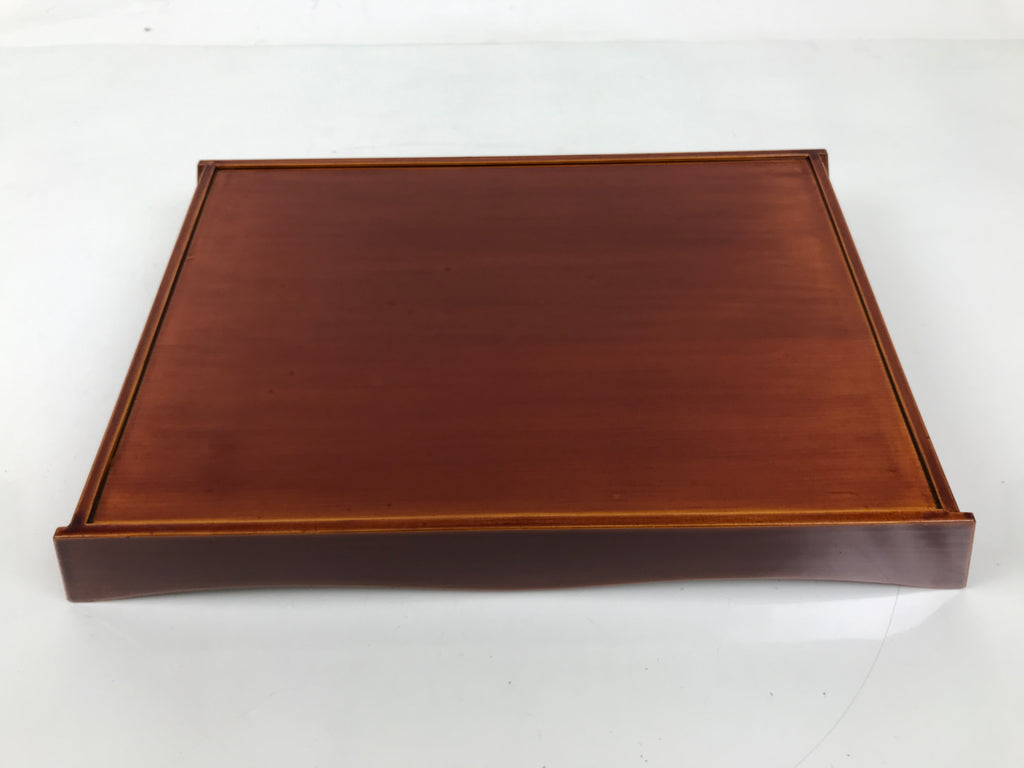 Japanese Lacquered Wood Serving Tray Vtg Hida Shunkei Rectangle Brown Wavy L488