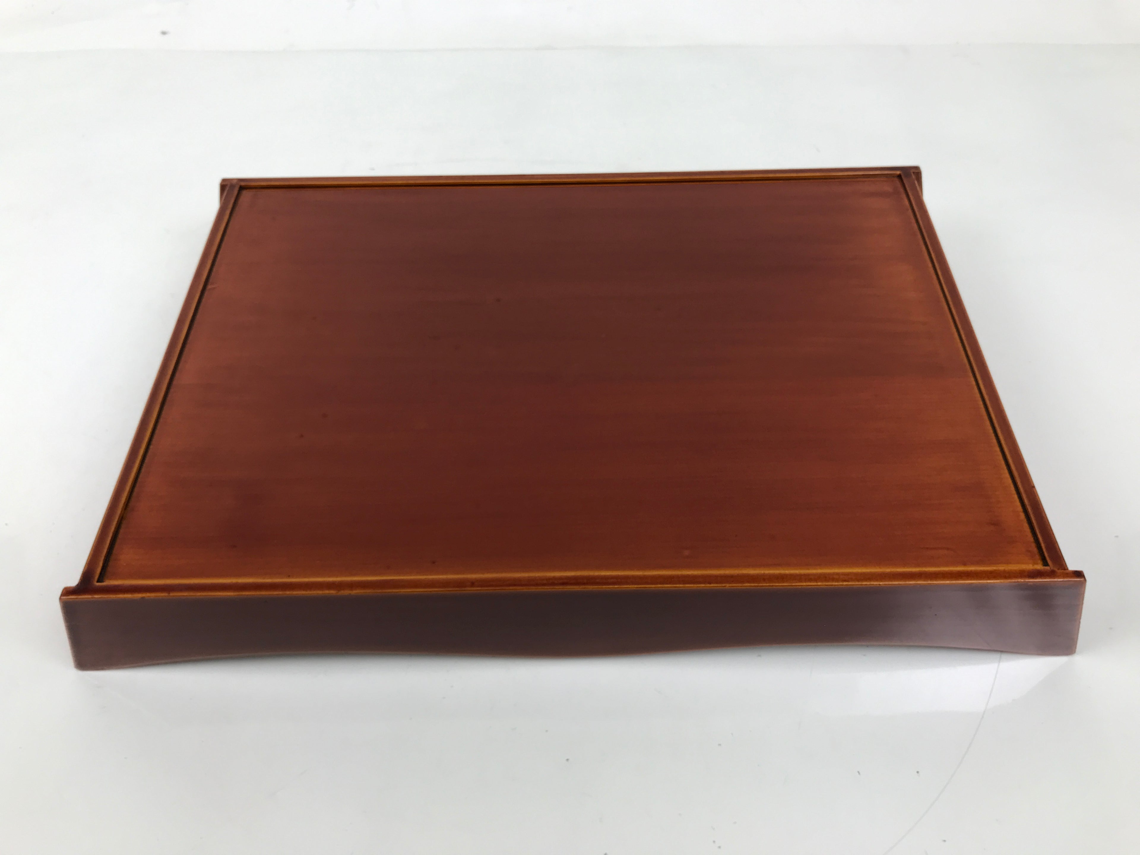 Japanese Lacquered Wood Serving Tray Vtg Hida Shunkei Rectangle Brown Wavy L488