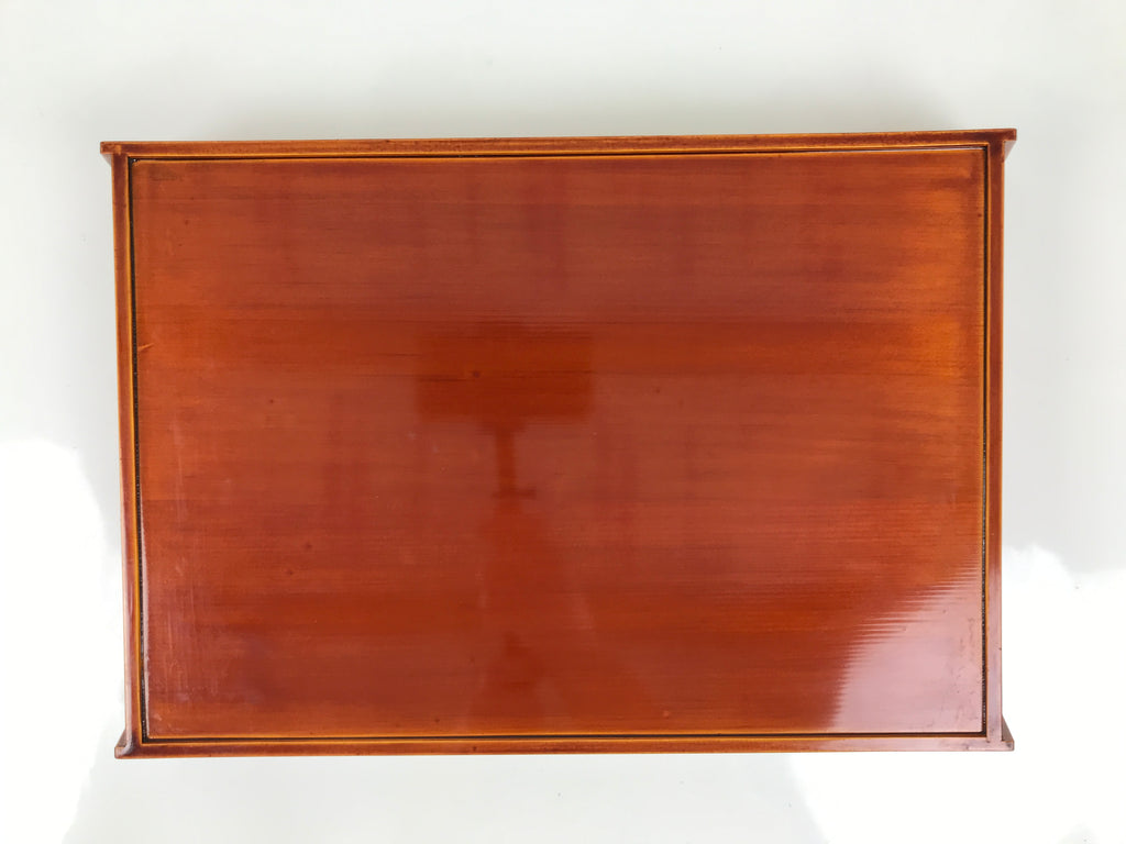 Japanese Lacquered Wood Serving Tray Vtg Hida Shunkei Rectangle Brown Wavy L488