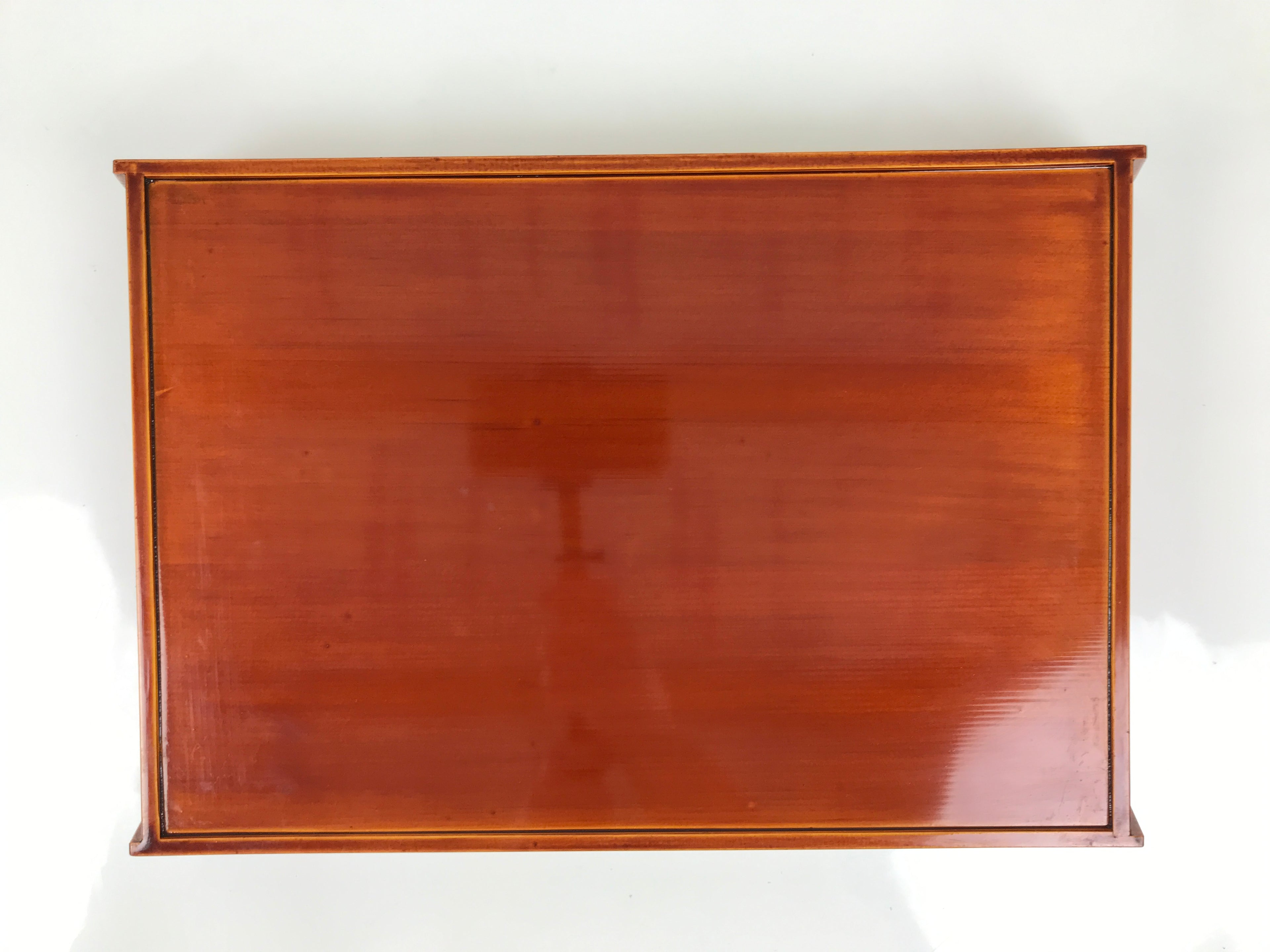 Japanese Lacquered Wood Serving Tray Vtg Hida Shunkei Rectangle Brown Wavy L488