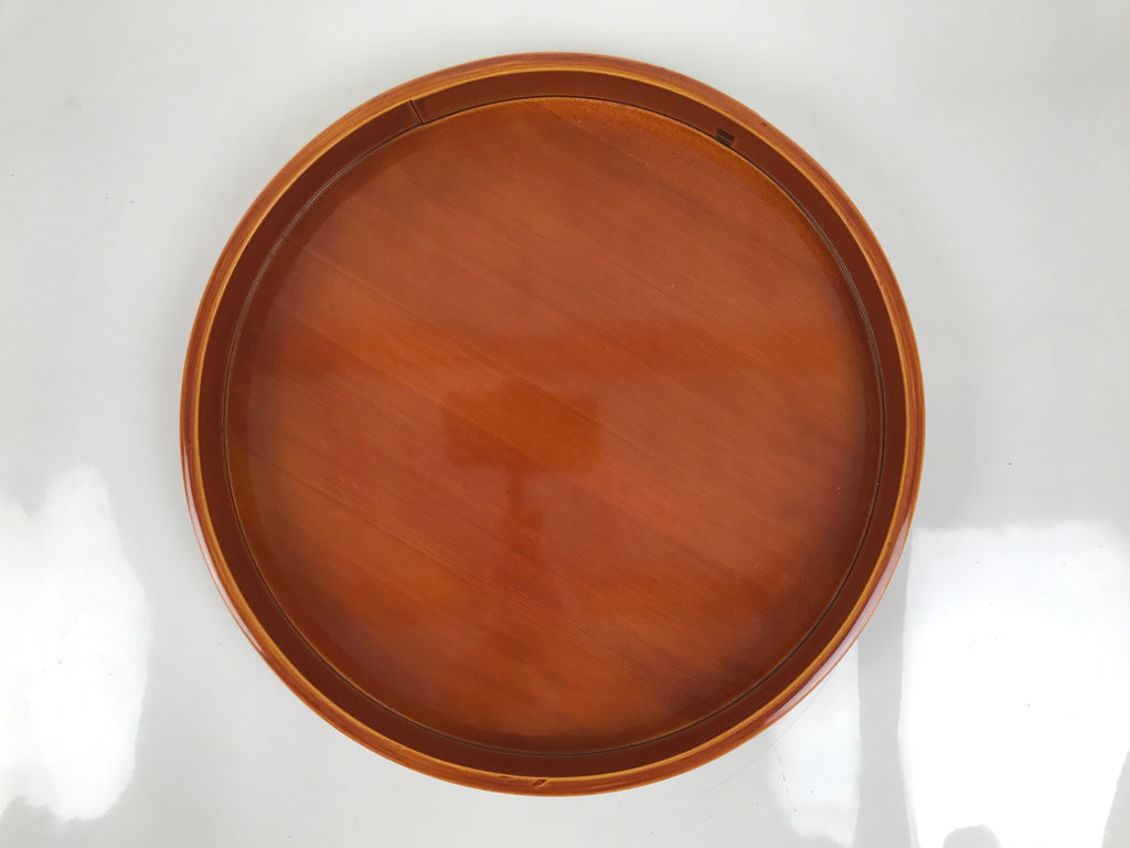 Japanese Lacquered Wood Serving Tray Vtg Hida Shunkei Round Brown W/Box LWB169