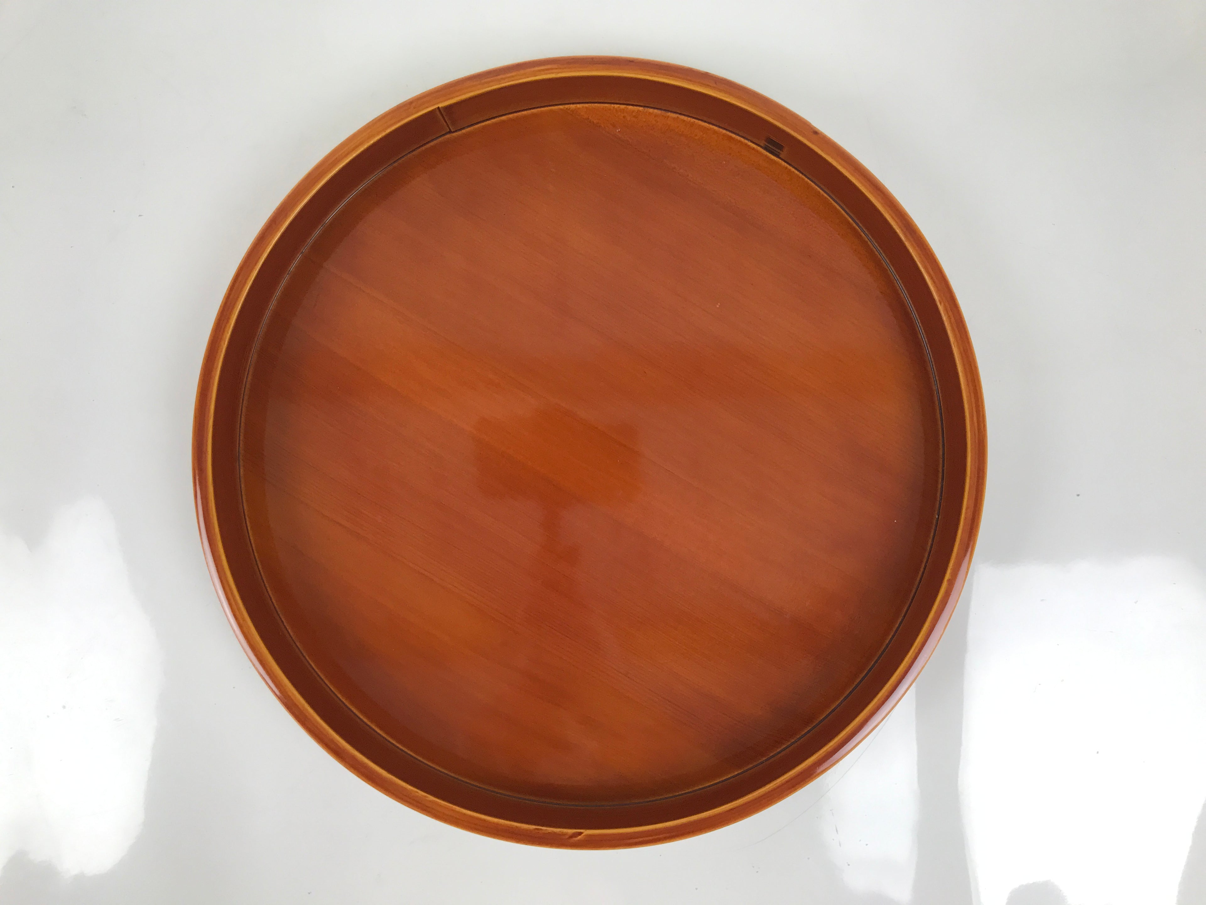Japanese Lacquered Wood Serving Tray Vtg Hida Shunkei Round Brown W/Box LWB169