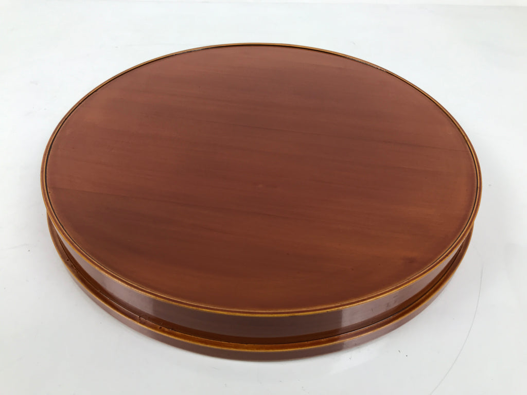 Japanese Lacquered Wood Serving Tray Vtg Hida Shunkei Round Brown W/Box LWB169