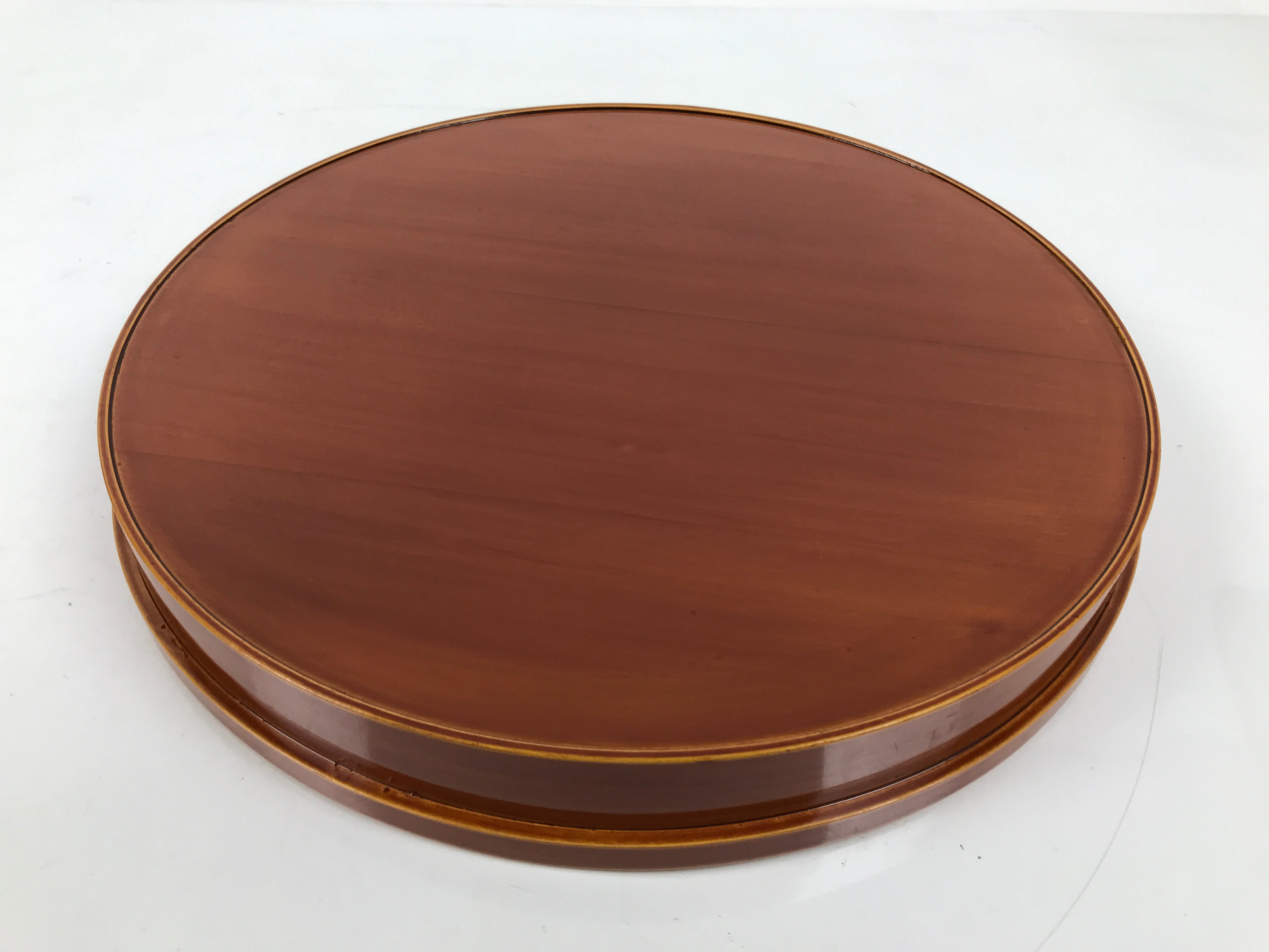 Japanese Lacquered Wood Serving Tray Vtg Hida Shunkei Round Brown W/Box LWB169