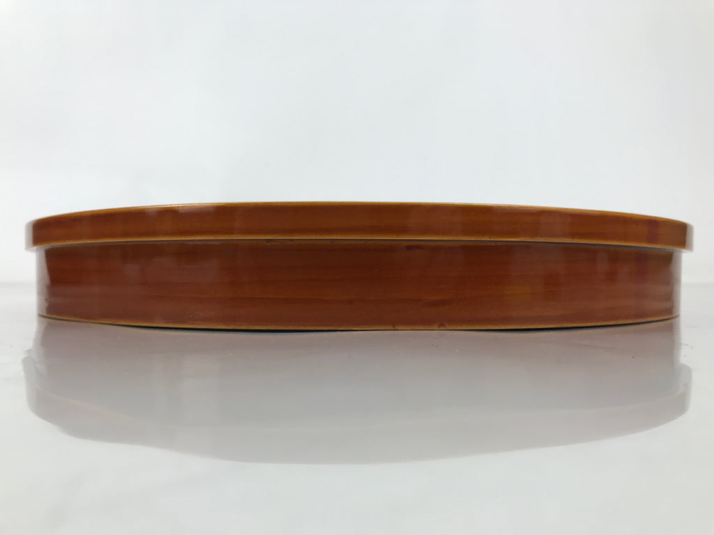 Japanese Lacquered Wood Serving Tray Vtg Hida Shunkei Round Brown W/Box LWB169
