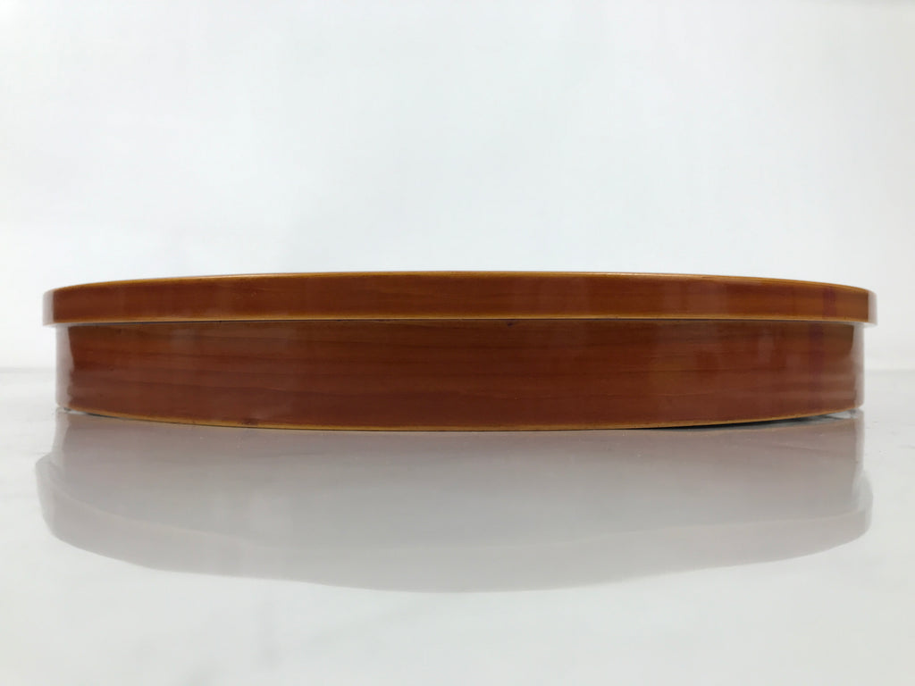Japanese Lacquered Wood Serving Tray Vtg Hida Shunkei Round Brown W/Box LWB169